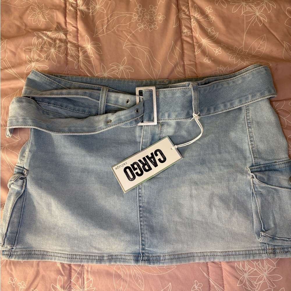 Cargo Denim Skirt with Belt